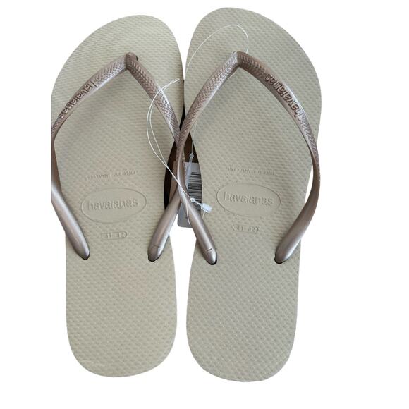 Havaianas Slim Flip Flops for Women: Sand Grey/Golden, SZ 11/12, Iconic Comfort - Picture 6 of 8